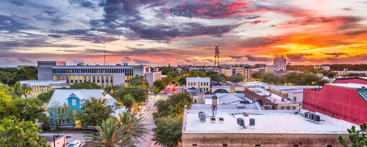 Gainesville's skyline at sunset